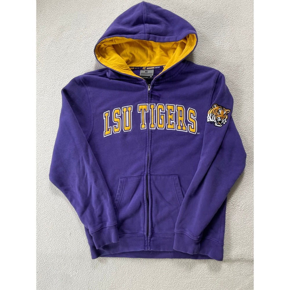 Colosseum Mens Medium Zip Hoodie Purple LSU Tigers Embroidered Logo Louisiana